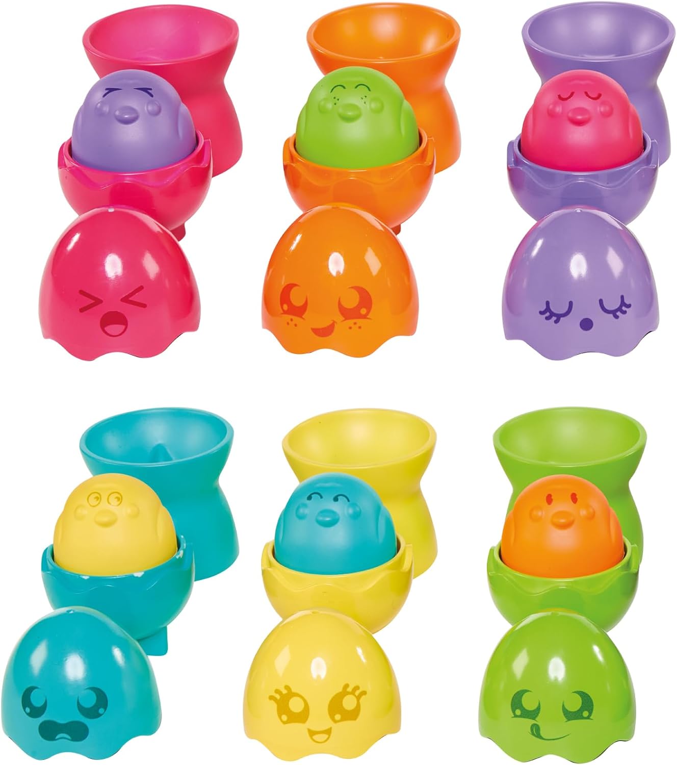 Toomies Hide and Squeak Egg Stackers Baby Toy - Stacking Egg Cups with 3 Squeak and 3 Rattle Eggs - Shape Sorter Toddler Toys - Engaging Baby Sensory Toys - Baby Toys 6 Months Plus to 36 Months