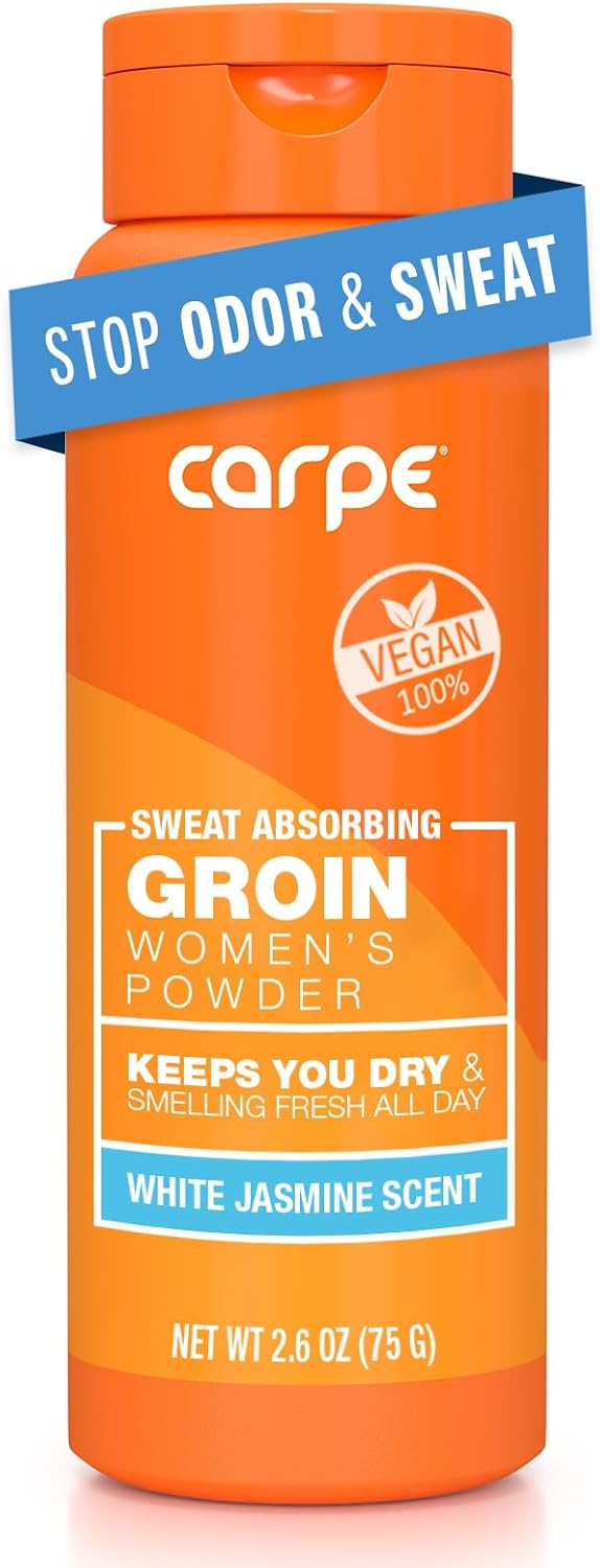 Carpe Sweat Absorbing Body Powder for Women, White Jasmine - Talc-Free | Talc-Free Sweat-Absorbing Body Powder for Women, Anti-Chafing, Safe for Feminine Areas, White Jasmine Scent