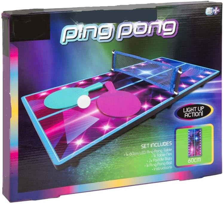 LED Ping Pong Playset for Kids & Adults | Portable Tabletop Ping Pong Set with Multicolor LED Lights | Interactive Table Tennis Game | Indoor Ping Pong Set for Family Fun