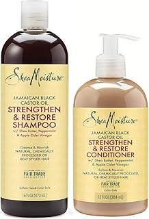 Shea Moisture Jamaican Black Castor Oil Clarifying Shampoo & Conditioner - Strengthen & Restore Sulfate-Free Shampoo & Conditioner Set with Shea Butter, ACV, and Peppermint Oil for Hair (2 Piece Set)