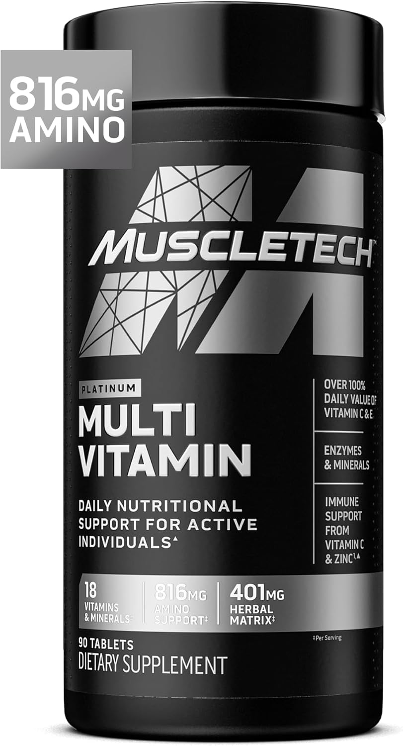 MuscleTech Platinum Multivitamins for Men & Women - Multi-Vitamin Supplement for Immune Support - 18 Vitamins & Minerals, Vitamin A C D E B6 B12 - Daily Workout Supplements for Men - 90 Capsules
