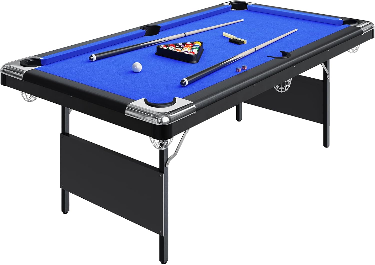6-7 Ft Portable Pool Table, Adults Folding Billiards Tables for Family Recreation Game Rooms Garage, Outdoor Pool Table Includes Full Set of Balls, 2 Cue Sticks, Chalk and Felt Brush