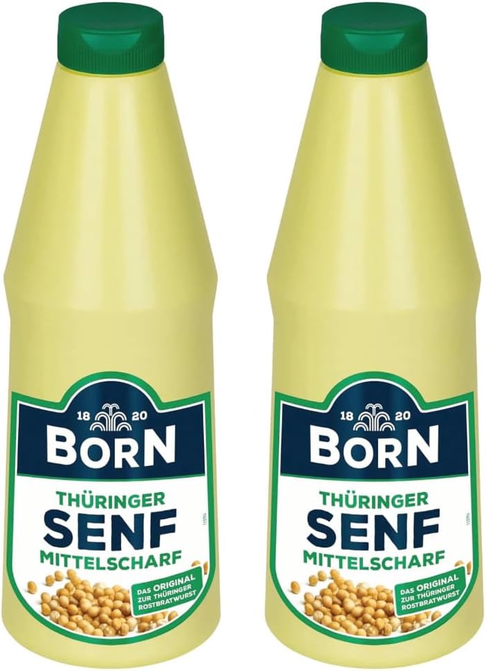Born Mustard | Original German Thuringia Bratwurst Sauce | Yellow Mustard Slightly Hot For Grilled Sausages | 2X 1000ml – imported by DFB