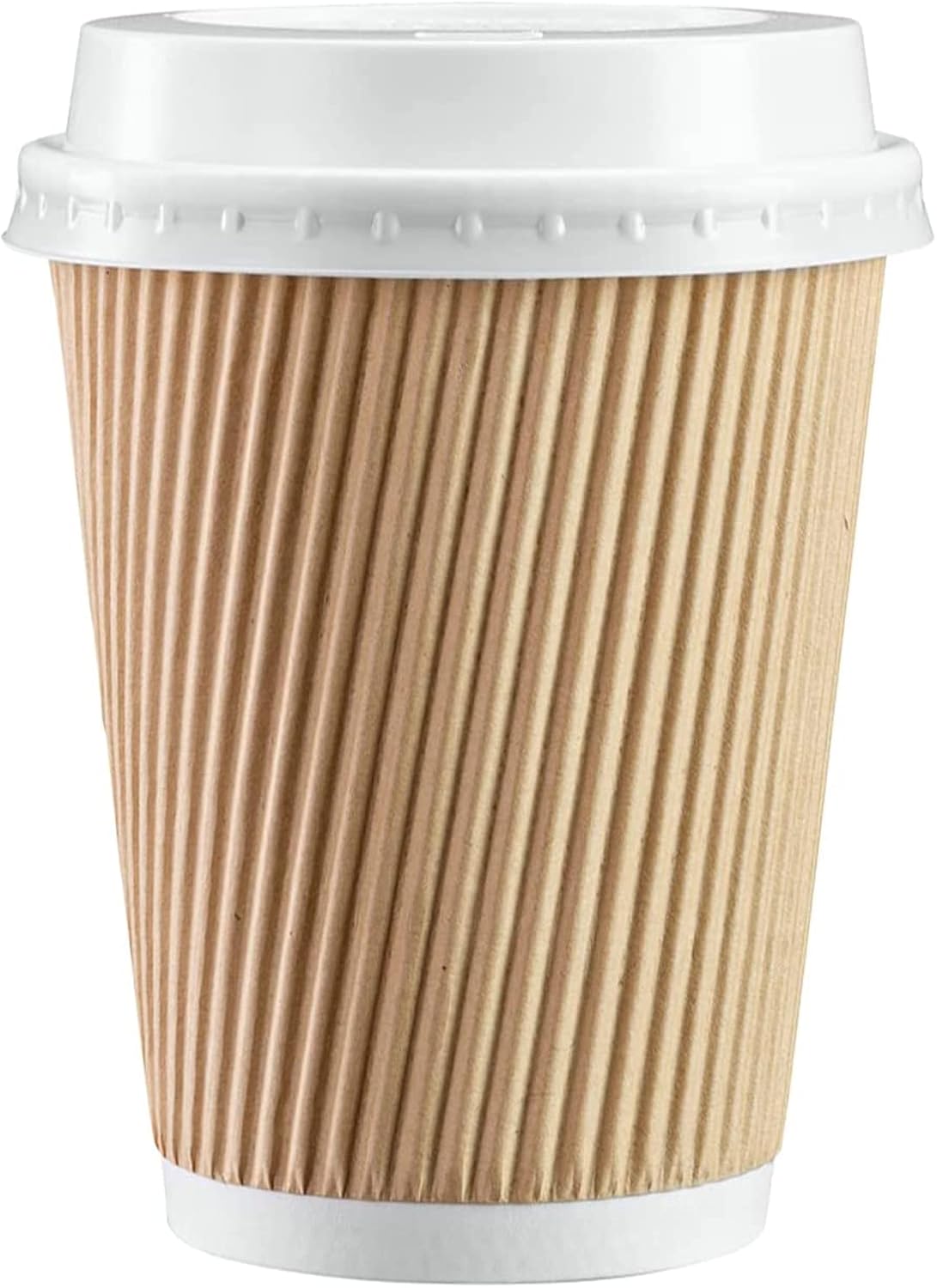 We Can Source It Ltd 200 x 12oz Ripple Brown Kraft Paper Cups - 3-PLY Disposable Insulated Coffee Cups with Secure White SIP Through Lids - Leak-Proof Durable Paper Cup for Tea, Coffee & Hot Beverages