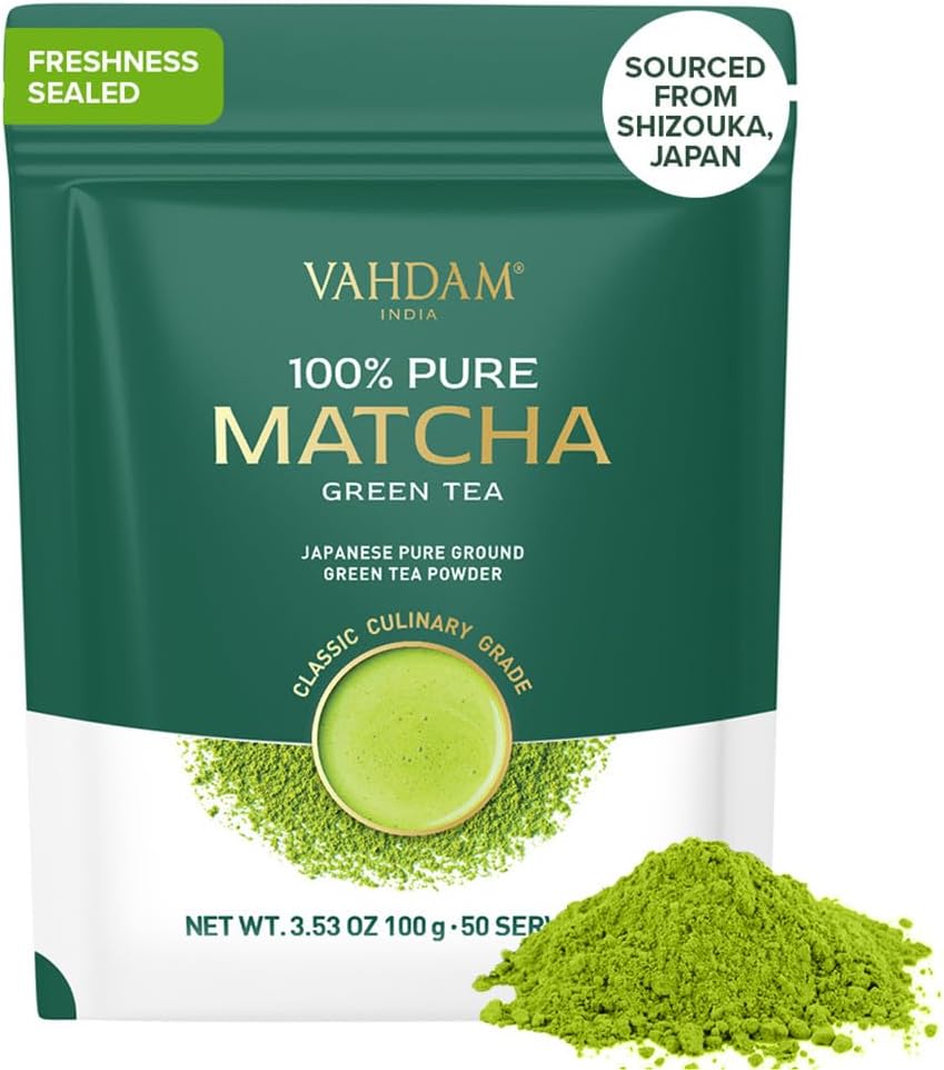 VAHDAM, Matcha Green Tea Powder (100g) Authentic Japanese First Harvest Culinary Grade from Shizuoka, Japan | Resealable Ziplock Pouch