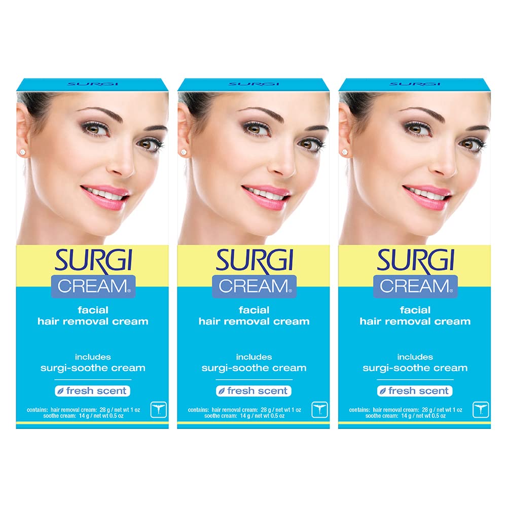 Surgi Wax Facial Hair Remover Cream, Hair Remover for Face, 1 Ounce Tubes (Pack of 3)