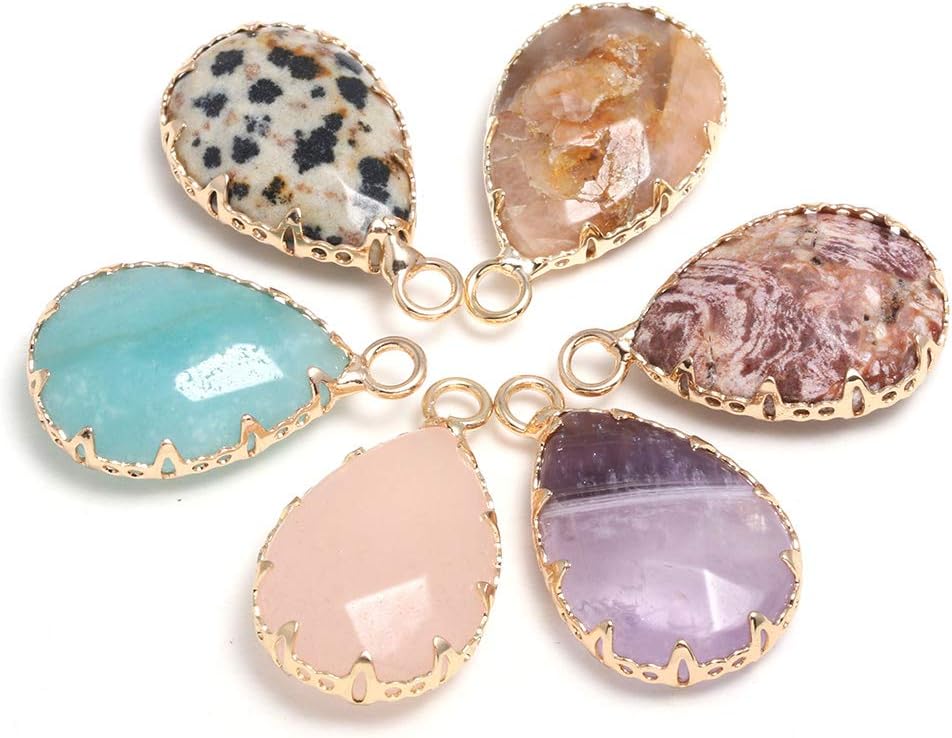 LHJ 10 Pcs Natural Stone Pendants Waterdrop Shape Faceted Mixed Crystal Agate Charms for Jewelry Making Necklace Bracelet