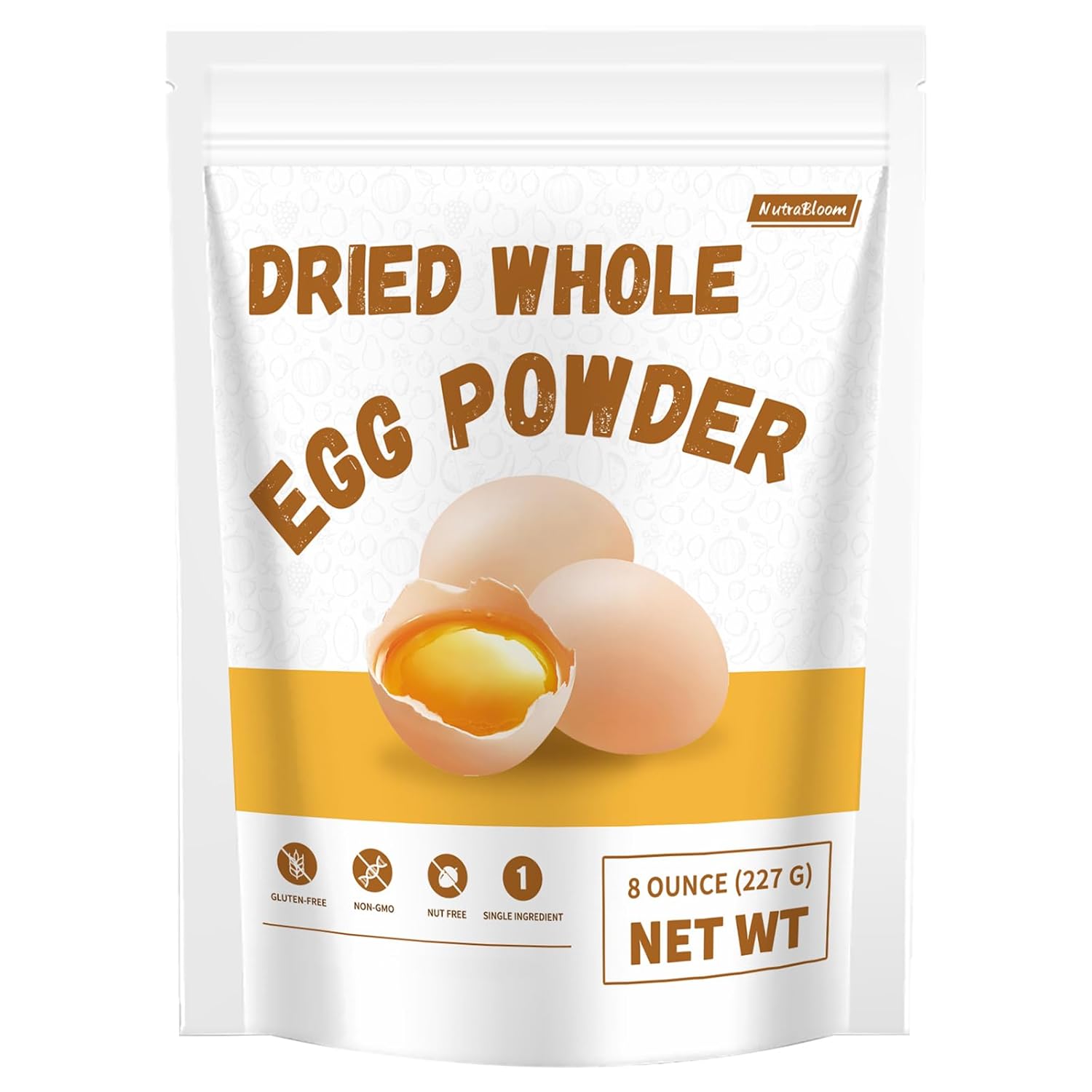 NutraBloom Whole Egg Powder, Pure Natural Gluten Free Versatile Single Ingredient Nutrient-Rich Whole Egg Powder 8 Ounce for Baking, Cooking, Camping Meals, Quick Meal Preparation