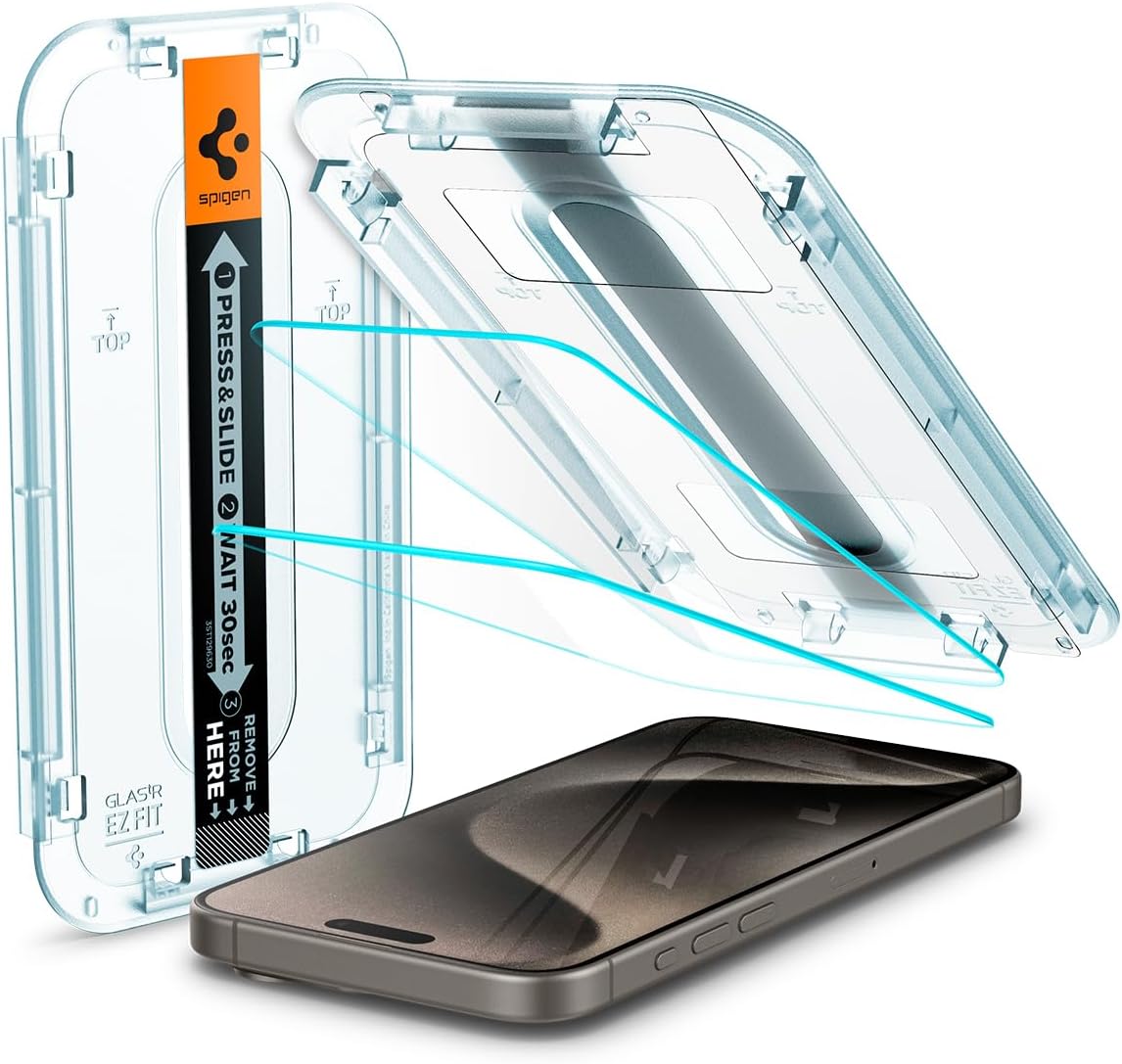 Spigen Tempered Glass Screen Protector [GlasTR EZ FIT] designed for iPhone 15 Pro Max [Case Friendly] - 2 Pack