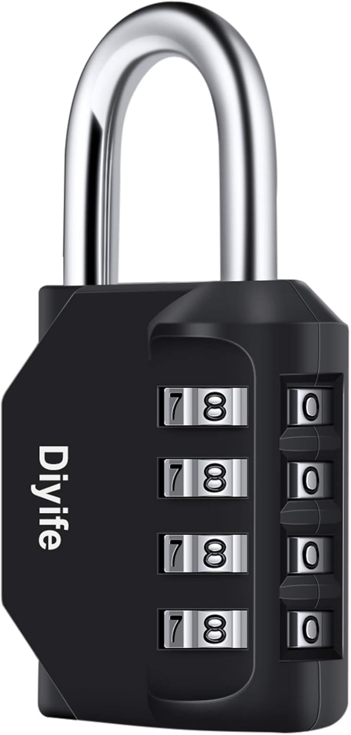Combination Padlock, Diyife Heavy Duty 4 Digit Padlock Weatherproof Outdoor Locker Padlock for School Gym Locker, Shed, Fence, Hasp, Garage, Gate, Toolbox, Door (Black)