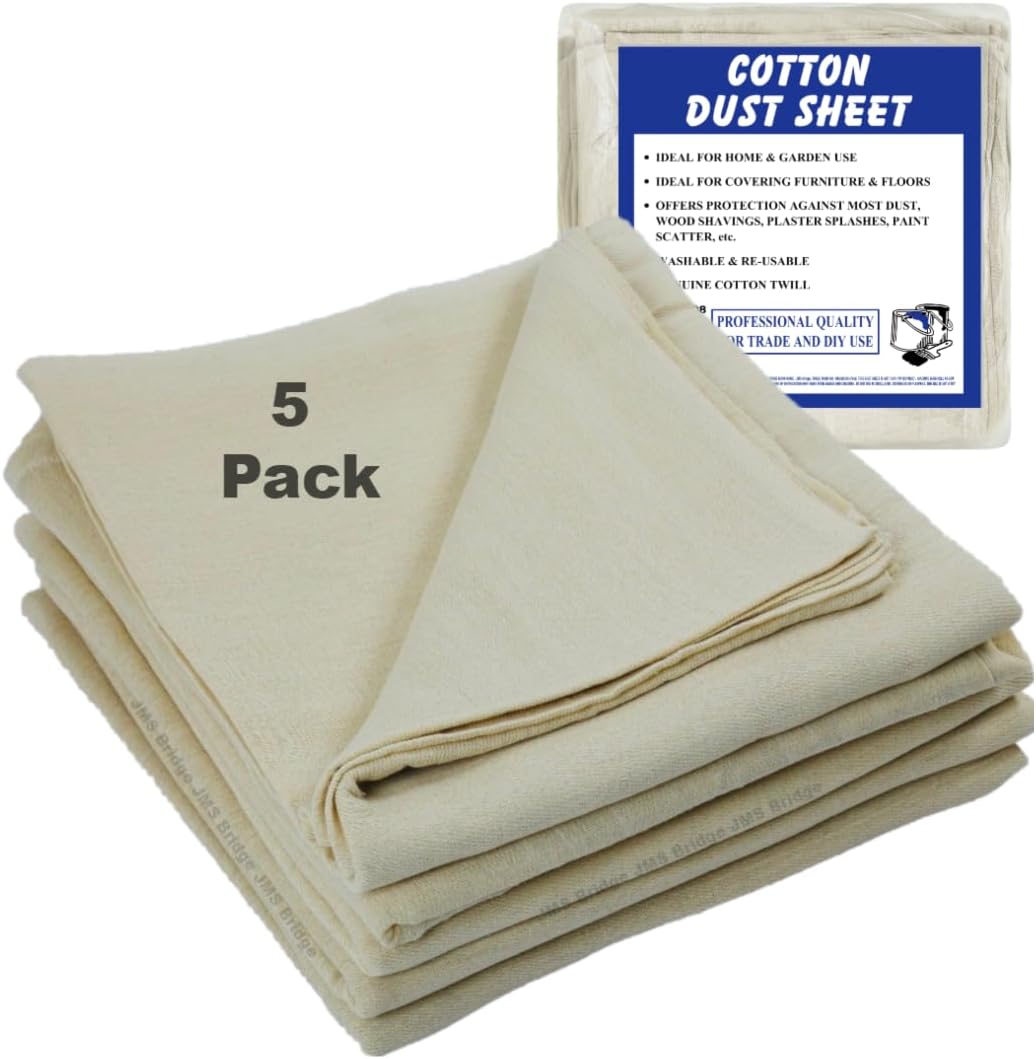 JMS Bridge 5 X Professional Quality 3.2M x 2.5M Approx 100% Cotton Twill Heavy Duty DUST Sheets for Decorating (5xCT108)