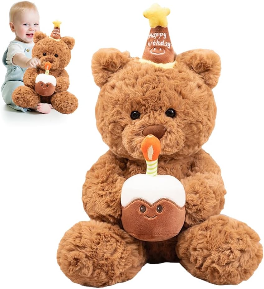 XPJBKC Teddy Bear Plush Toy, 30cm Personalised Teddy Bear Cuddly Toy, Stuffed Animal Bear Soft Toy with Birthday Cake, Cute Teddy Bears Gift for Birthday, Valentines Day, Christmas, Anniversary