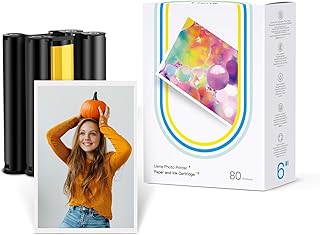 Liene Photo Printer Paper & Cartridge, 2 Ink Cartridge Refill & 80 sheets photo papers, 4x6", Dye Sublimation, Water & Oxidation-Proof, Compatible w/Liene Printer, for Display, Framing, Scrapbook