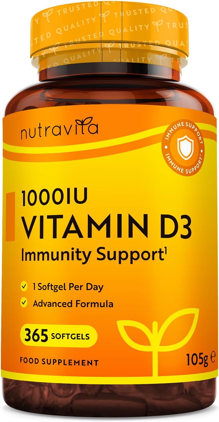 Vitamin D 1000 IU (25μg) – 365 VIT D Softgel Capsules Full Year Supply – for Maintenance of Healthy Immune System, Muscles, Bones & Teeth – Vitamin D3 Cholecalciferol – Made in The UK by Nutravita