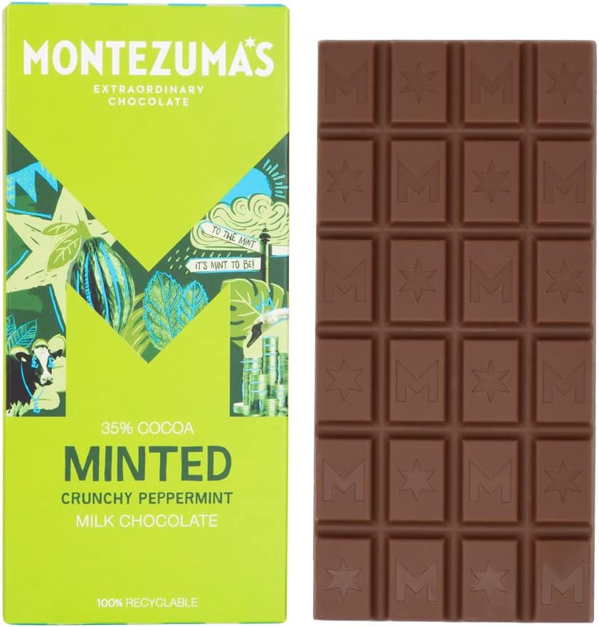 Montezuma's Minted, 35% Cocoa, Milk Chocolate With Peppermint, Gluten Free, 90g Bar
