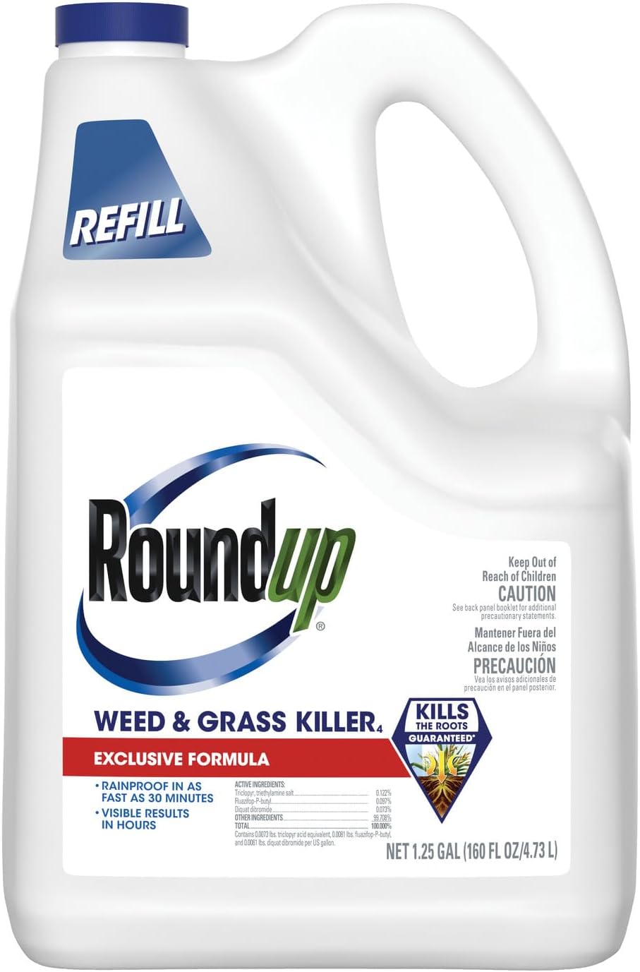 Roundup Weed & Grass Killer₄ Refill, Use in and Around Flower Beds, Trees, Driveways, Walkways & More, 1.25 gal.