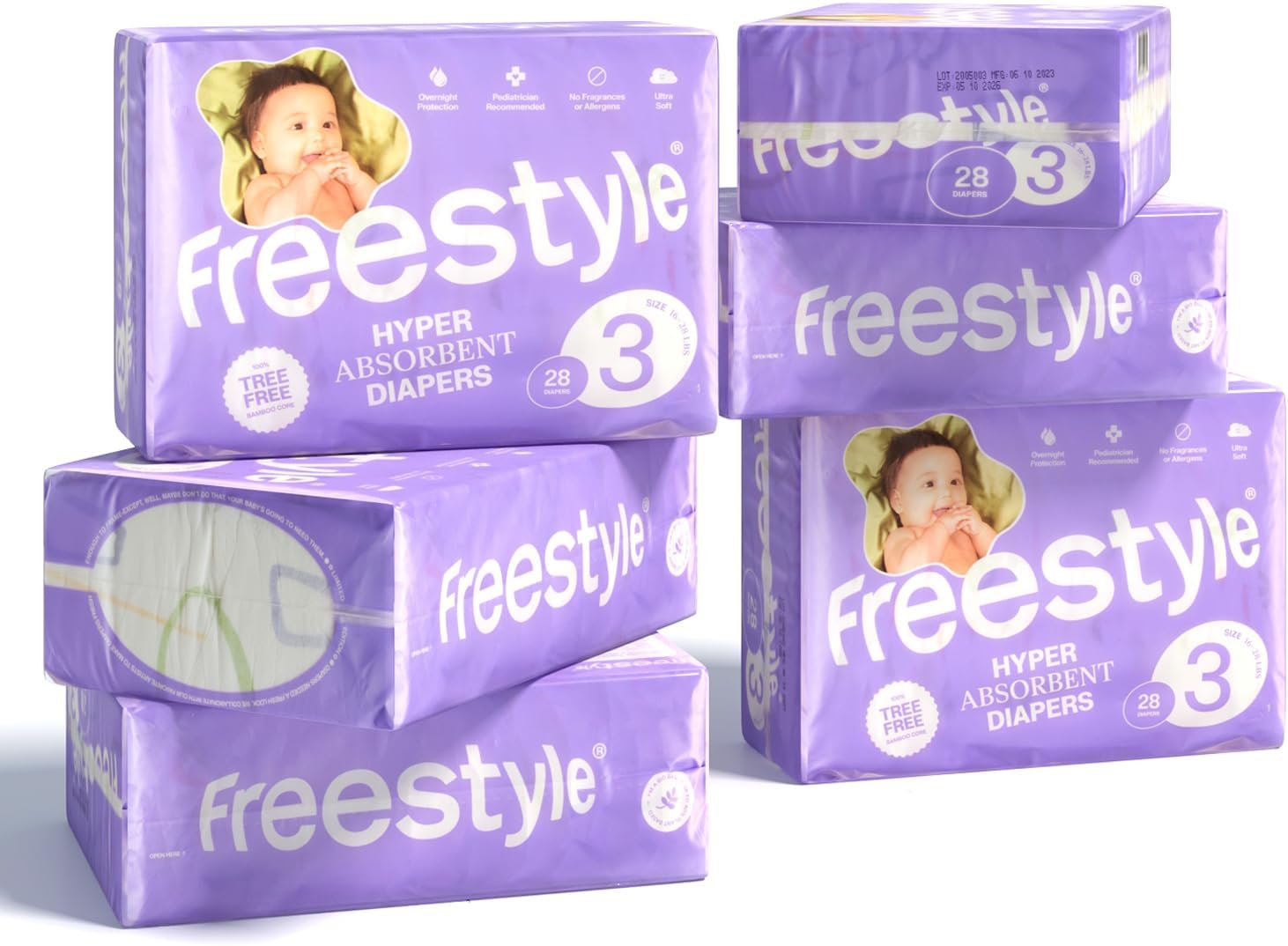 Freestyle Diapers – (Size 3) Hyper Absorbent & Non-Toxic – Disposable Diapers for Sensitive Skin – Ultra Soft Diapers (16-28 lbs) – 168 Count