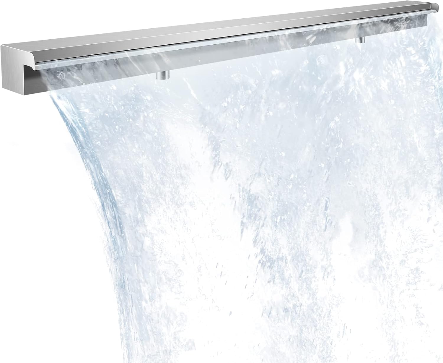 Pool Waterfall Fountains, Stainless Steel Rectangular Pool Waterfall Spillway with Pipe Connector for Indoor/Outdoor Decorative (59.1 Inch)