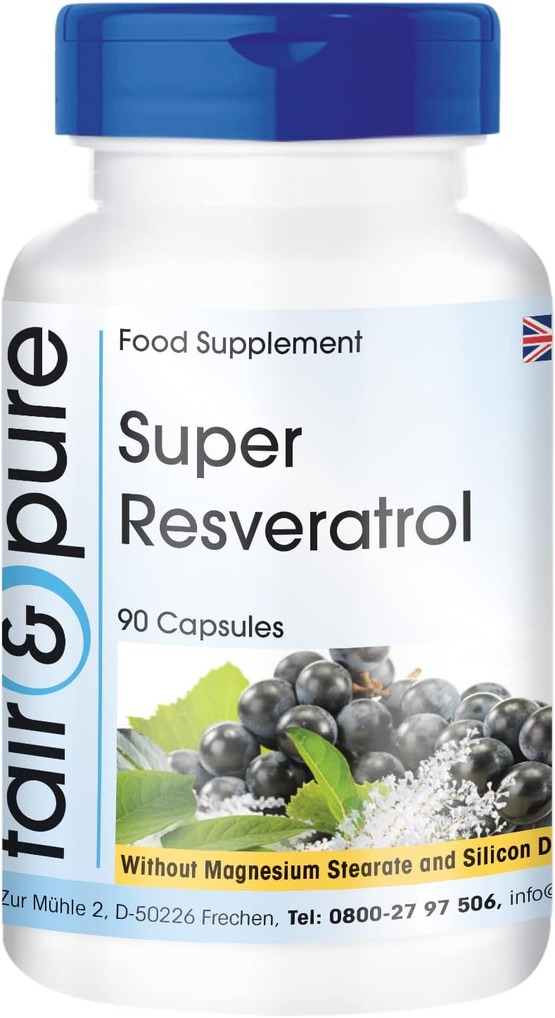 Fair & Pure® - Super Resveratrol, Natural Trans-resveratrol from Knotweed and bioflavonoids (quercetin, Rutin, OPC), Vegan, 90 resveratrol Capsules