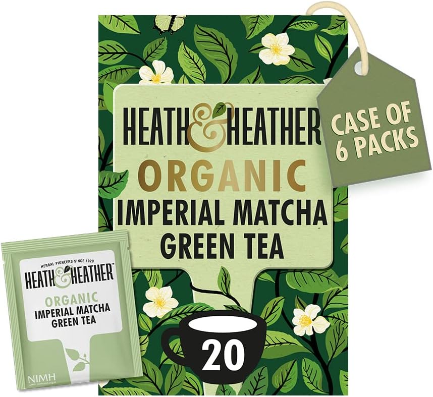 Heath & Heather Organic Imerial Matcha Teabags | Individually Wrapped Caffeine-Free Herbal Tea Infusion | 6 Pack of 20, Total 120 Tea Bags