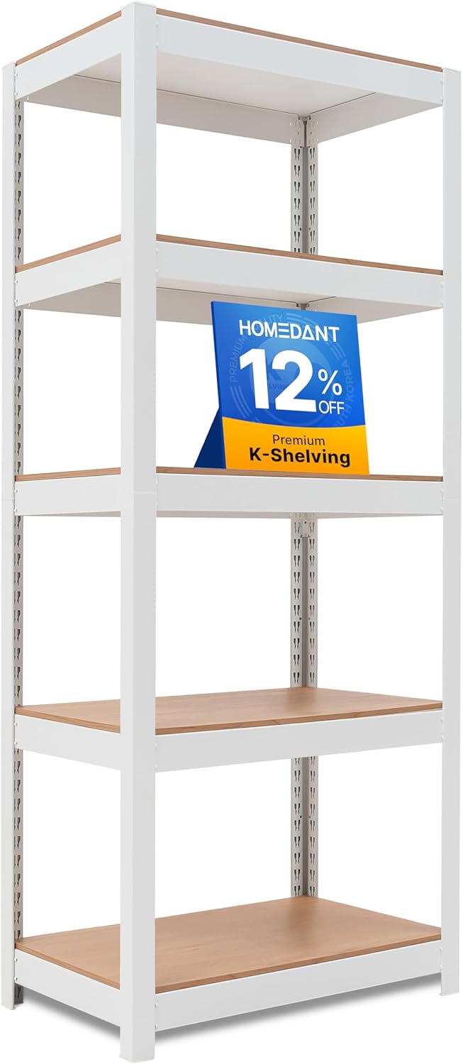 HOMEDANT House 5 Tier 24.1" W Laminated Metal Shelving Unit Adjustable Storage Utility Rack Heavy Duty Shelves Organization Multipurpose Shelf Kitchen Garage Pantry Closet 1 Pack