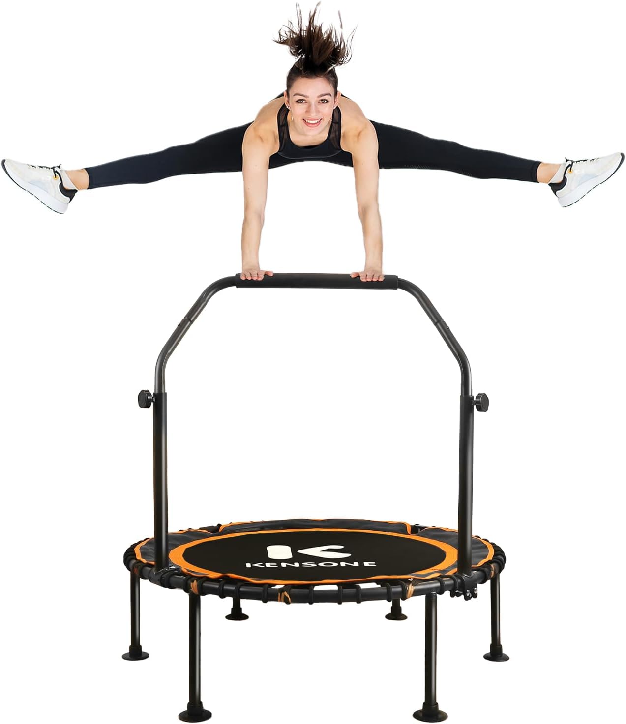 KENSONE 40" Mini Rebounder Trampoline for Adults with Bungee, 450LBS Quiet Indoor Exercise Trampoline with Adjustable Handle Bar with Foam, Fitness Trampoline for Garden/Gym Workout