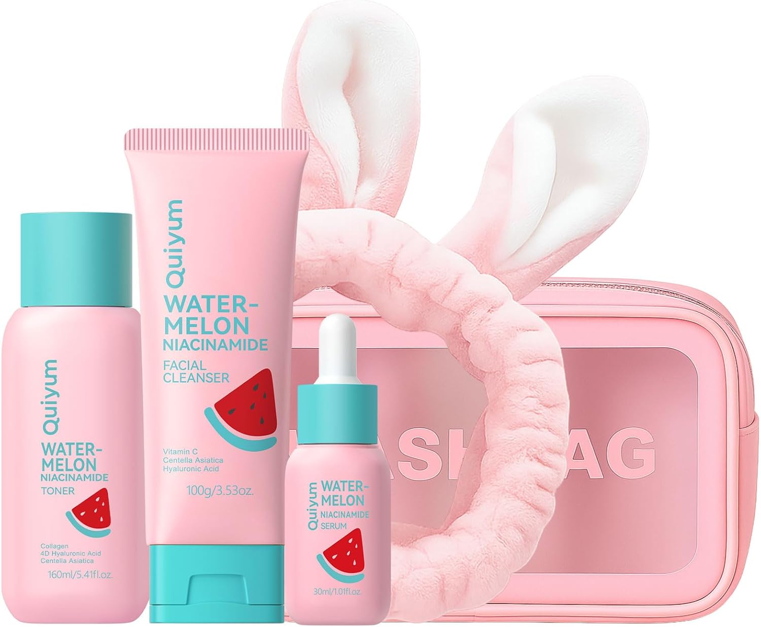 Watermelon Skincare Set, 3PCS Travel Face Care Kit with Niacinamide, Hyaluronic Acid & Collagen for Hydrating, Radiance & Boosting, Christmas Birthday Pamper Gifts for Women Teenage Girls
