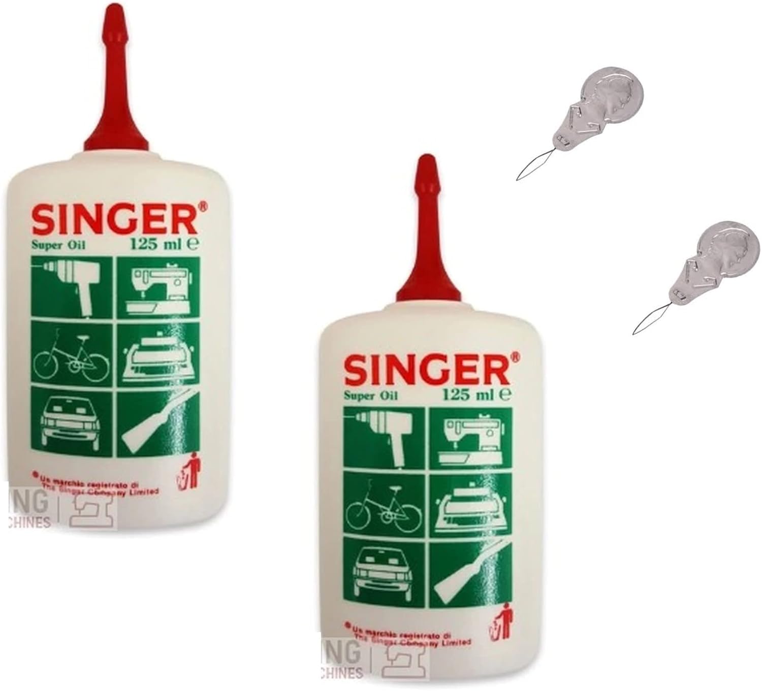 Sewing Machine Oil x 2 Bottles Fine Clear - Fits Singer + 2 Threaders