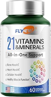 21 Vitamins &Minerals, All-in-One Support, Magnesium for Women and Men Made in USA, Vitamin A, Vitamin C, Vitamin K2, Vitamin D3, Vitamin E, Vitamin B12, B6, Folate, Biotin, 60 Capsules