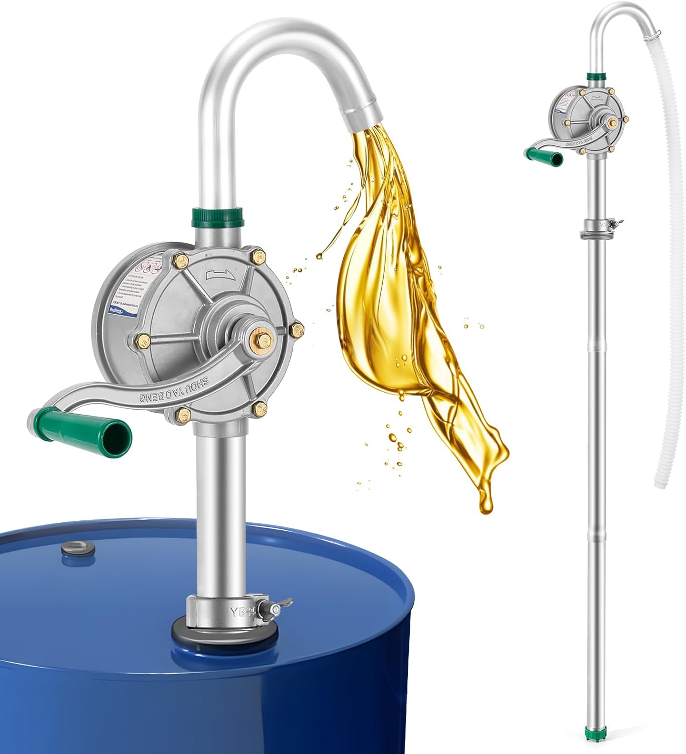 Poafamx 5-55 gallon Aluminum Drum Pump, 8 GPM Rotary Hand Oil Transfer Pump, 50 inch for Fuel Barrel, Non-Corrosive, diesel, lubricating oil, kerosene, light heavy oil, 25mm/0.98’’ Outlet