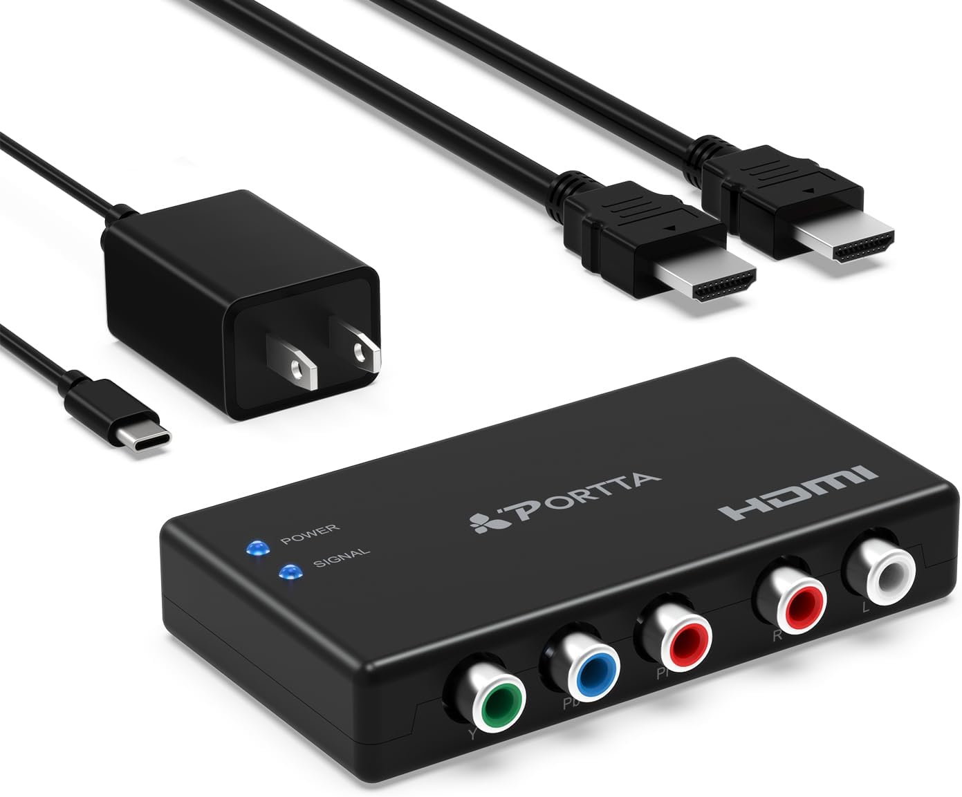 Portta Component to HDMI Converter with HDMI Cable, RGB 5 RCA YPbPr to Video Converter, Support 1080p 60Hz for PS2 PS3 Xbox 360