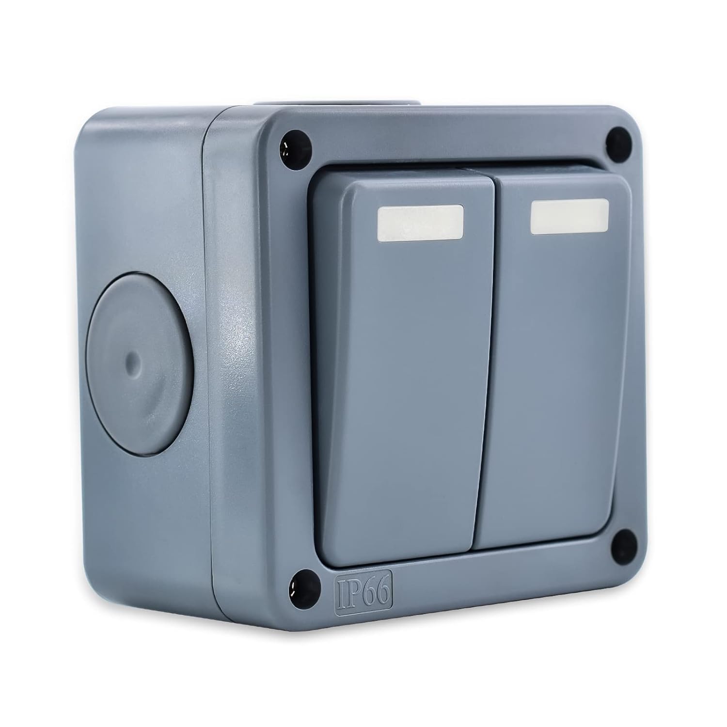 NineLeaf 1PK IP66 Waterproof Outdoor Switch, SPDT Single Pole Double Throw, 2 Way Dual Light Switch for Outdoor Garden, Weatherproof, 2Gang 10A Grey