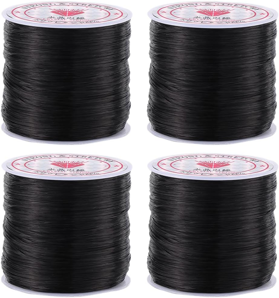 SUNNYCLUE 240m 4 Rolls 0.8mm Black Stretchy Bracelet String Elastic Bead Cord Crystal Beading Thread Spandex Strings Seed Beaded Cords for Jewelry Making Beading Supplies DIY Bracelets Necklaces Craft