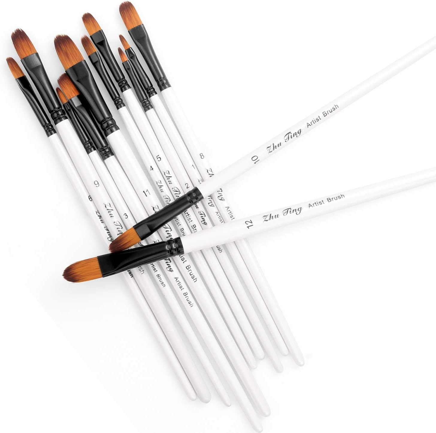 STARVAST Paint Brushes, 12pcs Artist Paint Brush Set Filbert Paint Brushes for Acrylic Oil Watercolor Painting-White
