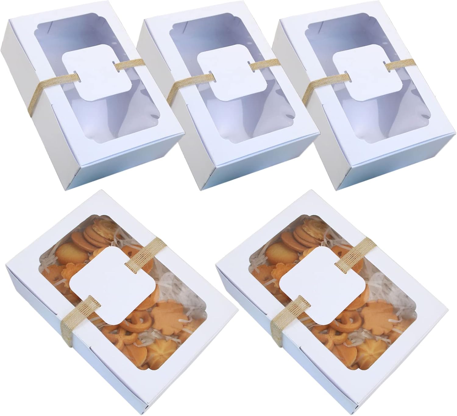 Allbusky 12PCS Paper Bakery Boxes with Window, Cake Boxes, Paper Candy Boxes, Paper Treat Boxes for Biscuits Cookies Desserts Pastries Chocolates Handicrafts Christmas Baby Shower Wedding Party Favors