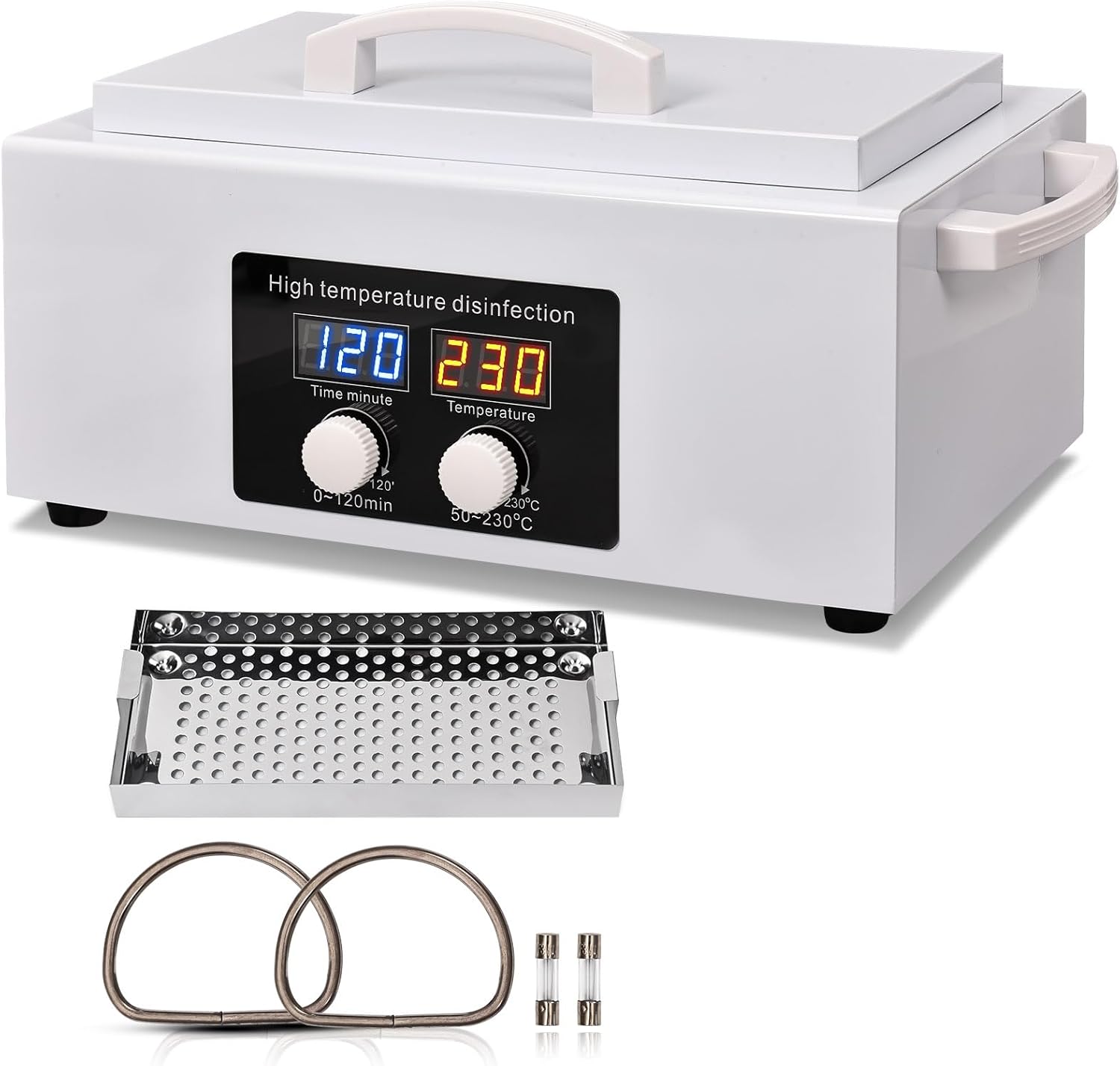 High Temperature Steriliser, Metal Tool Cleaning Case, SPA Dry Heat Steriliser with Timer, Sterilisation Equipment for Dental Clinics Laboratories and Salons, Hairdressing Scissors (UK Plug/White)