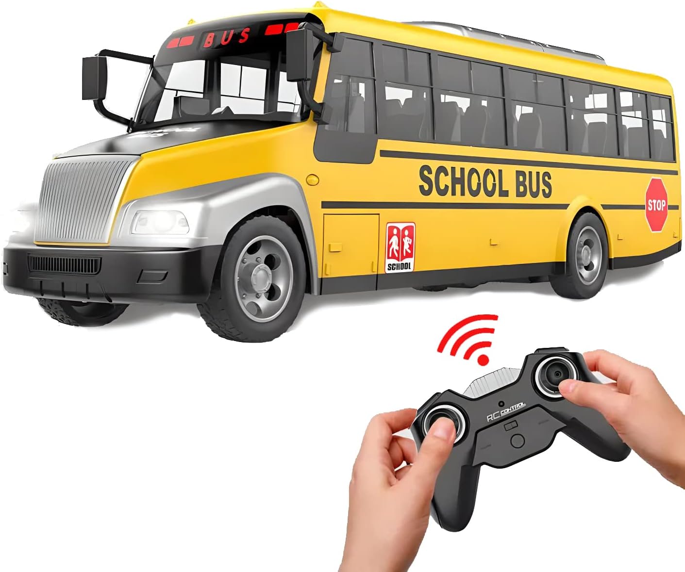 Liberty Imports RC School Bus - 2.4Ghz Remote Control Toy Bus with LED Lights, Rechargeable Electronic Vehicle for Kids