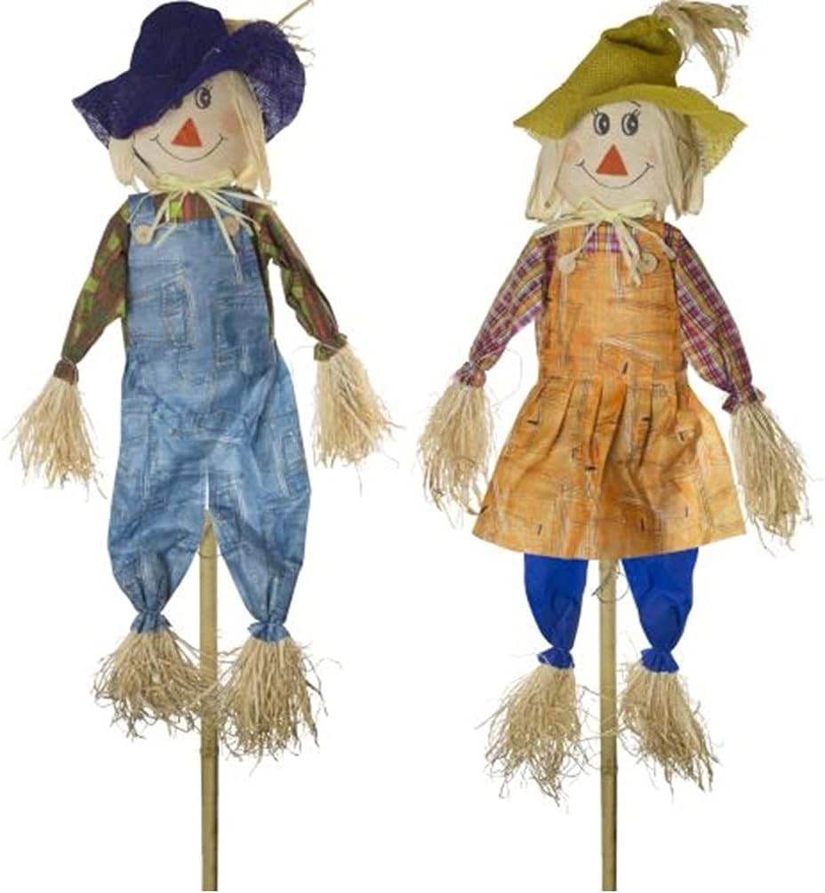 Siam Express Set of 2 156cm Large Stick Scarecrow Halloween Decor Small Fall Happy Autumn Harvest Ornament Bird Deterrent Pest Control Garden, Home, Yard, Porch Decoration Asstd