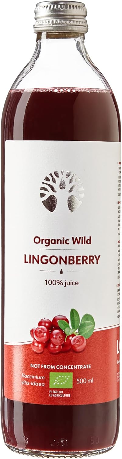 LOOV Organic Wild Lingonberry Juice 500 ml, 100% from Directly Pressed Lingonberries, Contains Polyphenols, No Sugar Added, No Water Added, Wild-Crafted from Nordic Forests