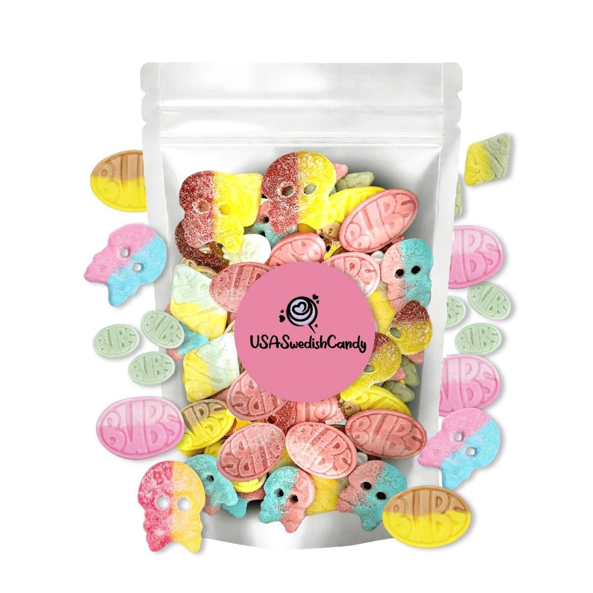 Bubs Swedish Candy Mix (1/2 Pound) - Ovals, Skulls, and Tutti Frutti, Sweet and Sour Swedish Gummies - Best Vegan Candy - Bubs Godis From Sweden