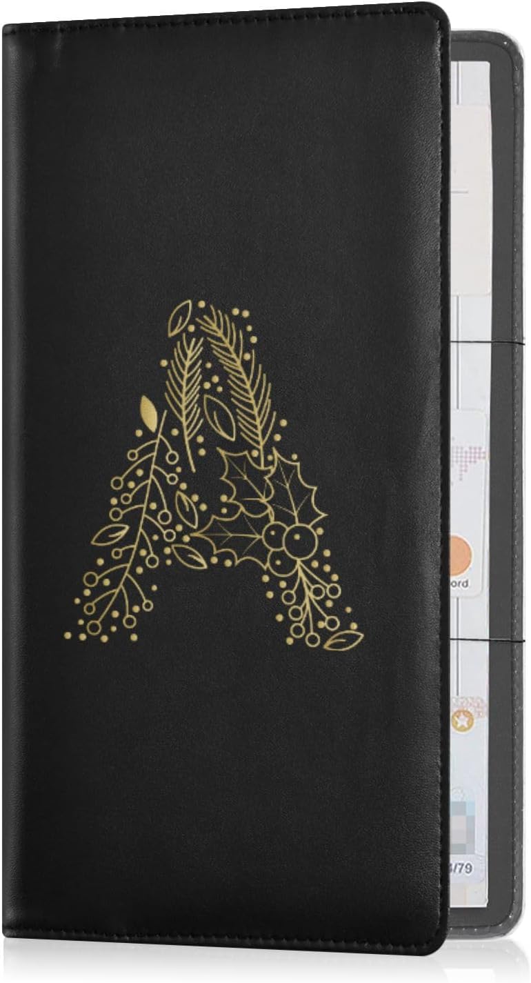 Leather Car Registration and Insurance Card Holder Men Women Essential Wallet Case for Driver Auto Owners Trailer Motorcycle Boat Faux Gold Floral Alpha-01