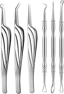 FVION Blackhead and Acne Extractor Kit, Professional Pimple Popper Tool Kit, Acne Tweezers and Blackhead Remover Tools for Face, 6 PCS Surgical Extractor Pimple Popping Tools