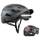 Bike Helmet, Mountain Bike Helmets for Men and Women, Front and Back LED Lights Safe Certified MTB Road Bicycle Helmet with Adjustable Brim