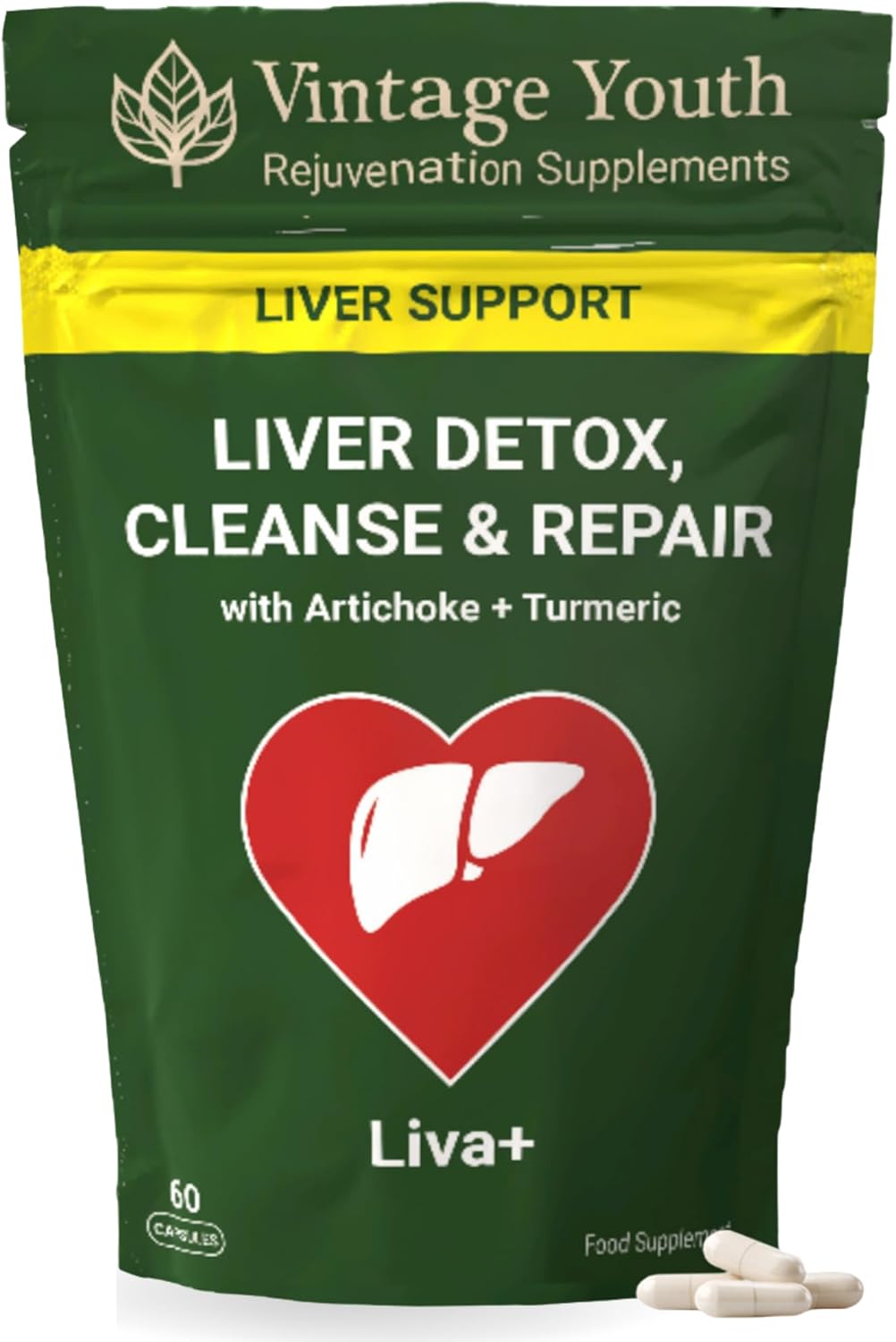 Liva+ Liver Support Supplement | 5-in-1 Formula for Detox, Fatty Liver Recovery & Cleanse | Promotes Skin & Antioxidant Function
