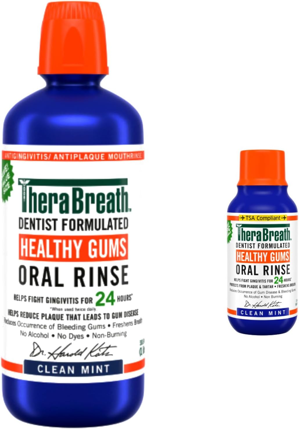 Healthy Gums Mouthwash, Clean Mint, Antigingivitis, 1 Liter (33.8 fl oz) + Travel Size, 3 fl oz