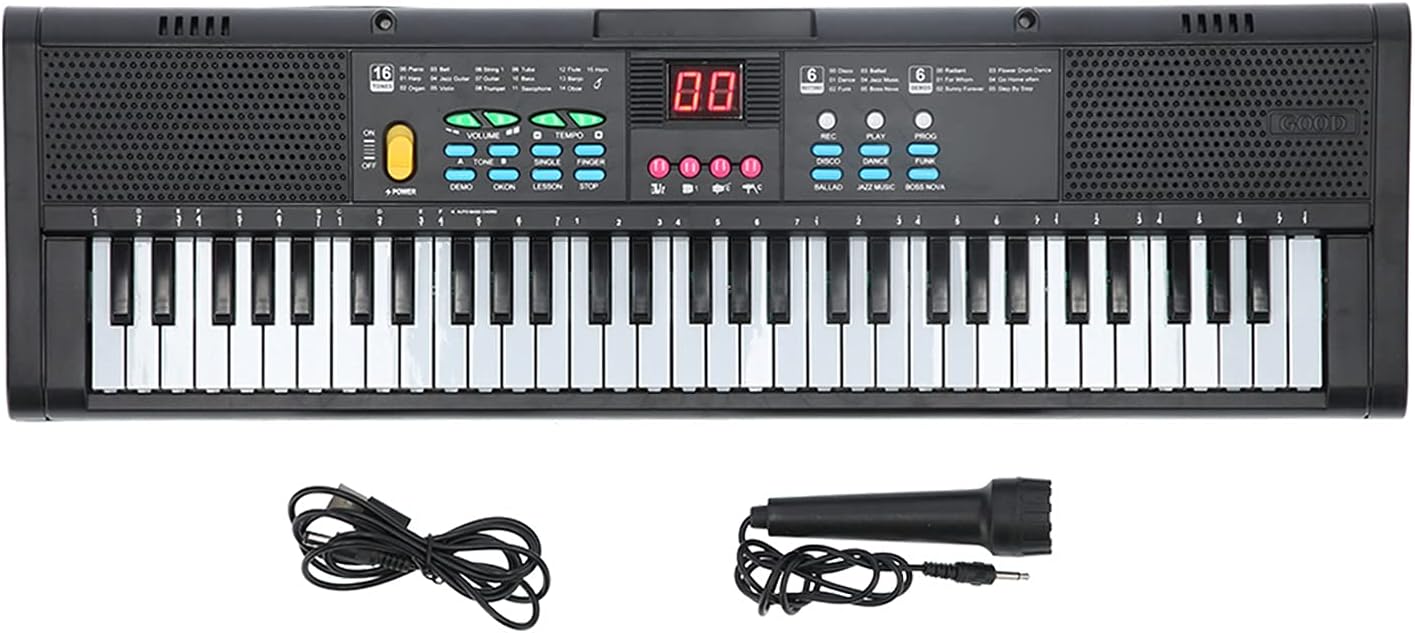Keyboard Piano, 61 Keys Multifunctional USB Charging Electric Piano Electric Keyboard Piano with Microphone MQ6186 for Practice Recording Programming, Chord