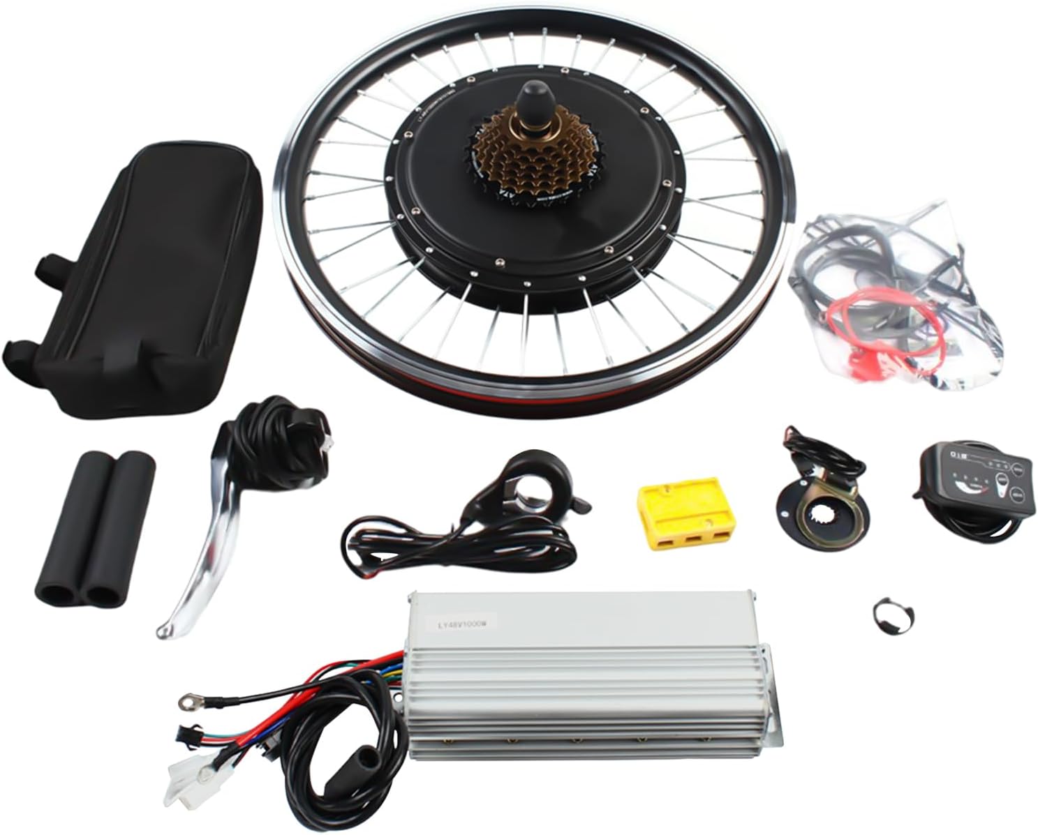 Hurrylying Electric Bike Conversion Kit, Electric Bike Rear Wheel Kit 48V 1000W Brushless Rear Hub Motor, 20In Wheel, Diy E-Bike for Mountain Beach Off-Road Bikes, Silver/Black