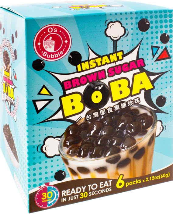 Orbitel O's Instant Brown Sugar Boba/Tapioca Pearls, Ready in 30 Seconds, 2.12 Oz, Pack of 6