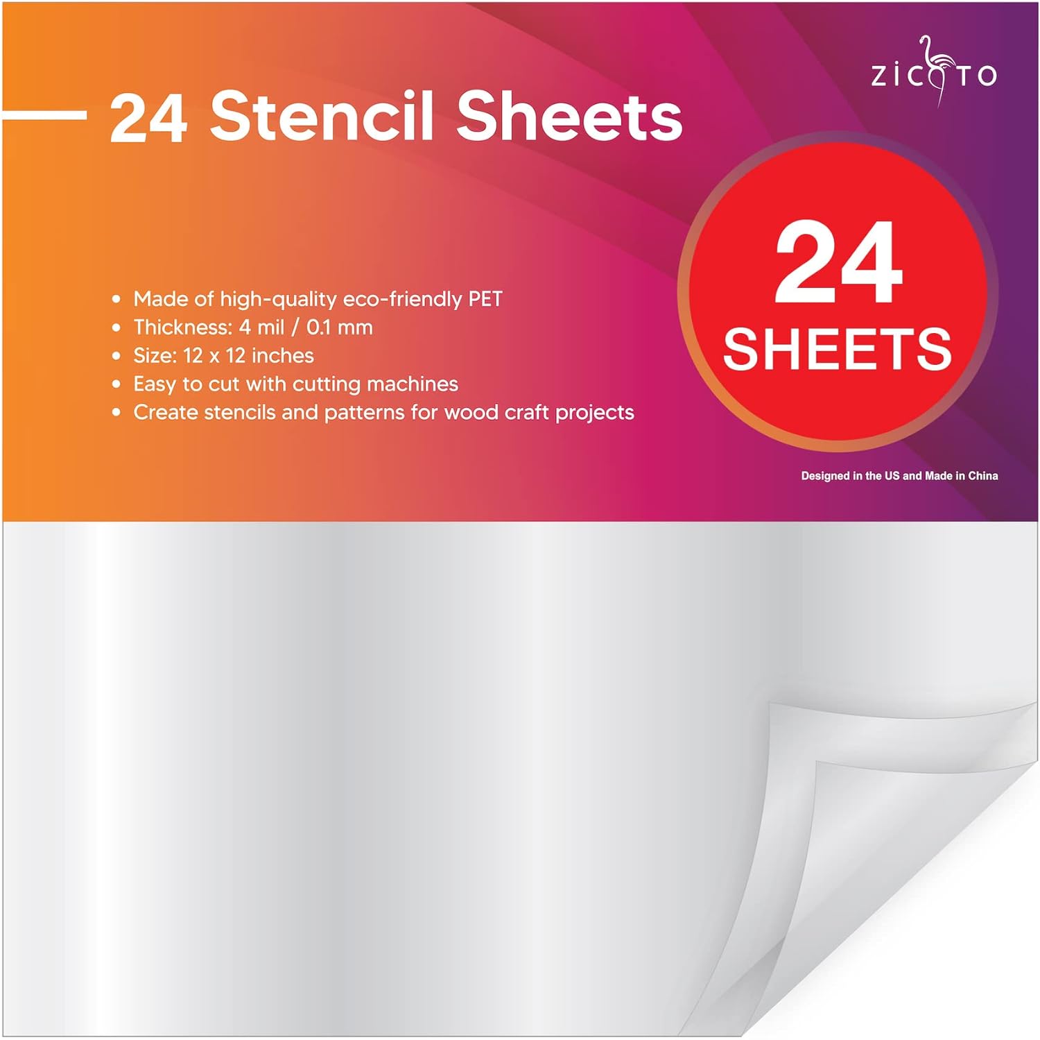 Easy Cut Stencil Sheet Set of 24-12”x12” Acetate Mylar for Cricut Vinyl Cutting – Craft Material