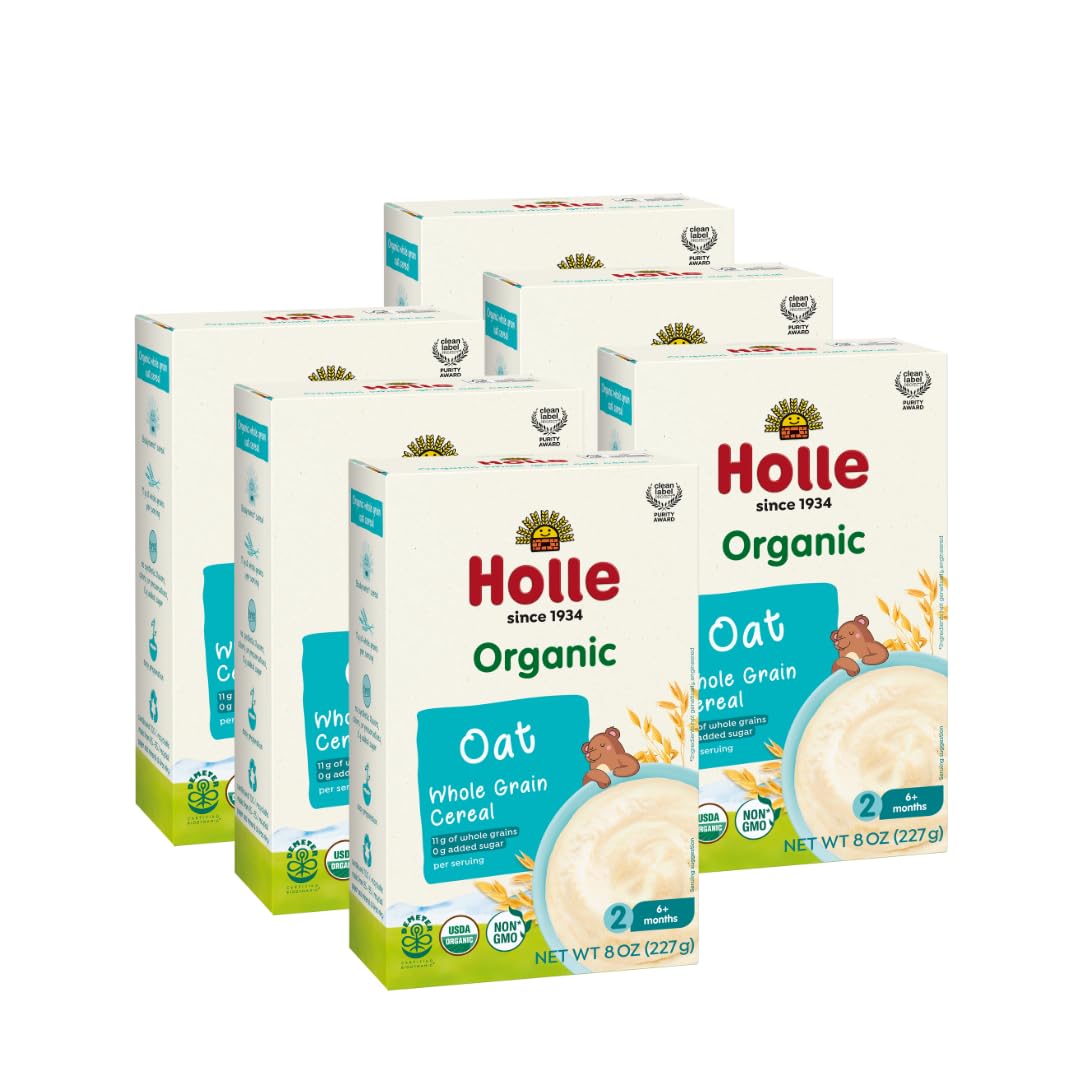Holle Organic Baby Cereal - Whole Grain Oat Cereal for Baby - Quick and Easy to Prepare as an Organic Baby Oatmeal for Children Over 6 Months - (6 Pack) With Fiber & Vitamin-Rich Whole Grain Kernel